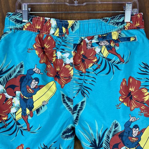 Superman Mens Shorts Swim Trunks Blue Multicolor Superhero Floral Lined Small - Picture 13 of 15